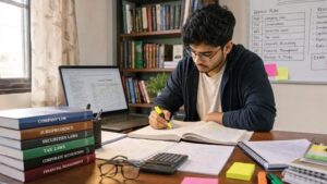 CA student reviewing mistakes in a mock test paper to improve exam performance.