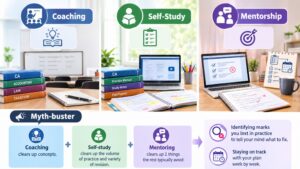 CA coaching, self-study, and mentorship, highlighting concept clarity, practice, mistake correction