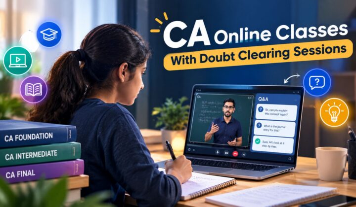CA online classes with doubt clearing sessions, showing a student learning from an online CA lecture