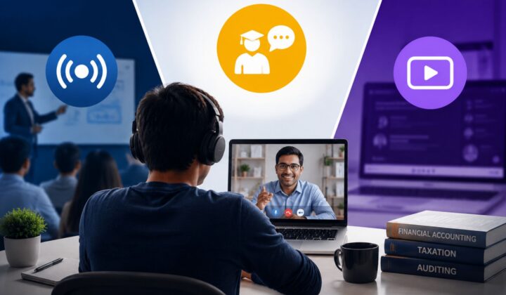 CA Online Classes With Personal Tutor featuring live and recorded learning options for CA students